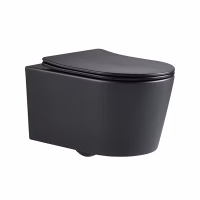 Swiss Aqua Technologies WC suspendu sans bride et fixations invisibles + abattant frein de chute, Noir mat (SATBRE010RREXPBKM)