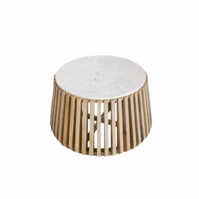 Table basse ronde en bois de manguier et marbre blanc Moana