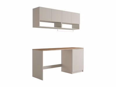 Meubles de buanderie pour machine à laver avec plan de travail – L182 cm –  Couleur beige et naturel clair – NATAJI