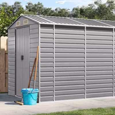 vidaXL Abri de jardin gris clair 191x555x198 cm acier galvanisé 3188247