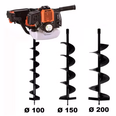 Tarière thermique 52 cm3 – 3 CV + lot de 3 mèches (100, 150 et 200 mm) – GT GARDEN