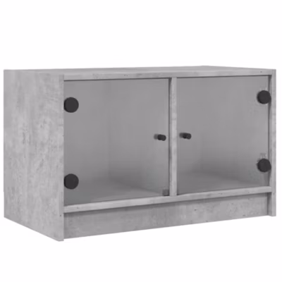 Prolenta Premium –  Meuble TV avec portes en verre gris béton 68x37x42 cm