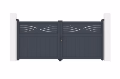 Portail battant 3m HALTI H.140cm alu gris + 2 poteaux 20x20cm H.166cm