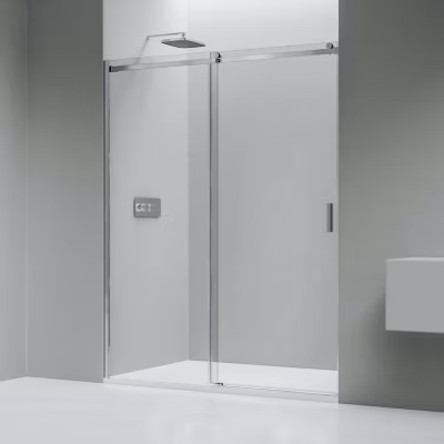 Paroi de douche en niche 150cmx195cm (LxH) profil chrome en verre ESG 8mm, Cabine de douche porte coulissante – NT806