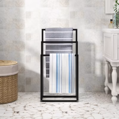 Porte-serviettes sur pied 3 niveaux pour salle de bain et extérieur, étendoir à serviettes de piscine grand format