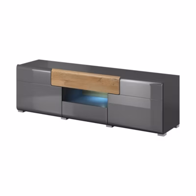 Meuble TV 160cm collection OHIO. Coloris gris anthracite et chene.