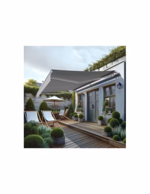 Store banne monobloc MEILE 4,20 x 3,00m (Manuelle – Gris clair – Blanc)