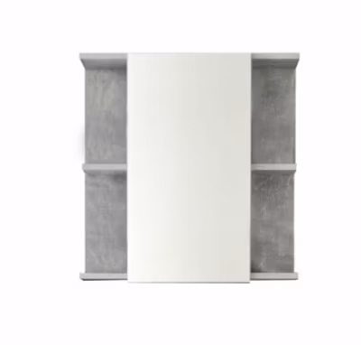 NANO – Meuble de salle de bain – Armoire de toilette avec miroir en mélaminé blanc brillant-gris. L-H-P:60-62-20cm