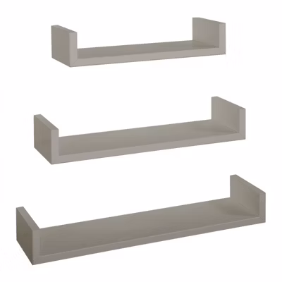 Ensemble de 3 étagères murales design, couleur taupe, 60 x 8 cm x 15,5 cm, 50 x 8 cm x 15,5 cm et 40 x 8 cm x 15,5 cm – Aimantées