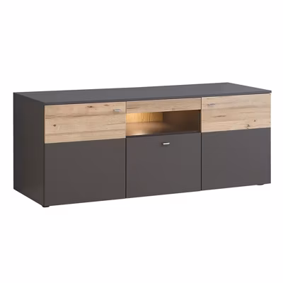 Meuble TV 150 cm 2 portes 1 tiroir décor chêne et gris – MARBELLA