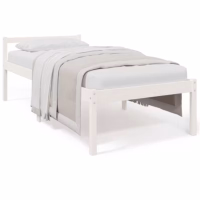 Lit simple, Lit adulte, Lit pour personne âgée sans matelas blanc 90×190 cm