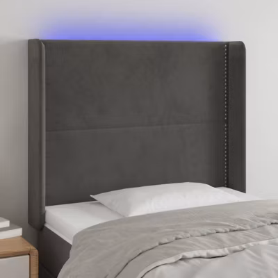 vidaXL Tête de Lit à LED Meuble de Chambre à Coucher Accessoire de Lit Simple Tête de Cadre de Lit Intérieur Gris Foncé 3123945