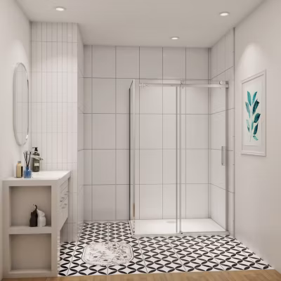 cabine de douche coulissante 120x100x195cm,Installation réversible,8mm verre de sécurité,porte de douche coulissante
