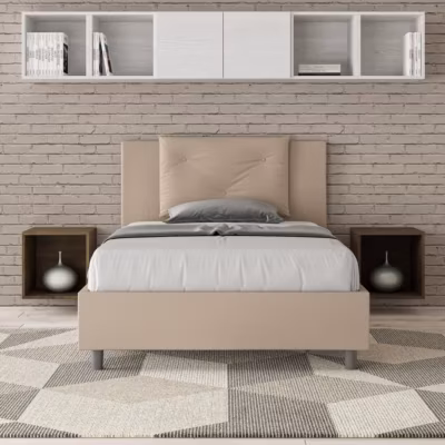 Lit en simili cuir gris tourterelle Appia avec sommier rembourré 120×210