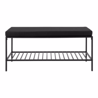 Banc Vita avec Coussin et Étagère Noir – 100x36x48,5 cm pour un Confort Élégant