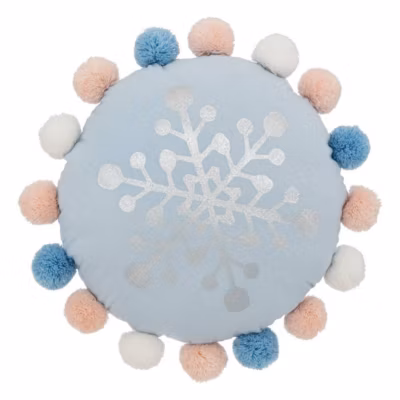 Coussin Hiver en coton D35cm bleu – Atmosphera