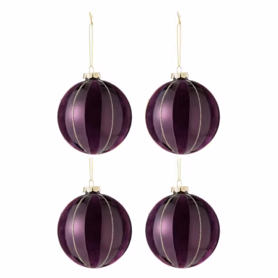Lot de 4 Boules de Noël Velours « Eva » 10cm Mauve