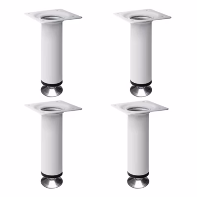 4 un. Pied de meuble rond en acier, diamètre 30 mm, hauteur 100 mm, peinture blanche avec régulateur de nivellement 15-25 mm