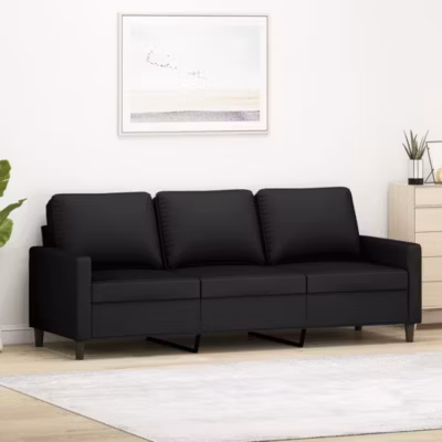 ZMH Canapé à 3 places Noir 180 cm Velours