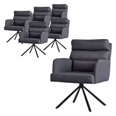 Set de 6 Chaises de Salle à Manger, pièces Anthracite, Chaise de salon avec accoudoirs et dossier, pivotante position voiture