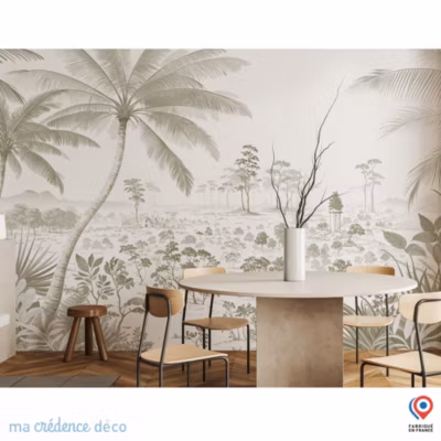 Papier peint Fresque tropicale aérée et palmiers, Aquarelle – Intissé – 400 cm – 280 cm – MaCrédenceDéco