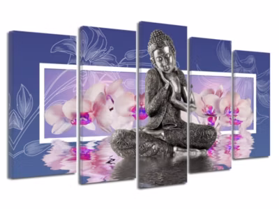 DECLINA, Tableau toile imprimée Zen, Tableau deco zen Bouddha et Fleurs , 220×120 cm