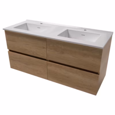 Meuble salle de bain  double vasque suspendu 120 cm bois miel  LANSVO Nebraska