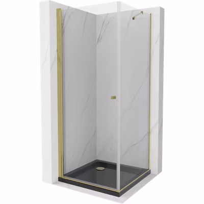 Mexen Pretoria cabine de douche pivotante 100 x 100 cm, transparent, or + bac à douche Flat, noir – 852-100-100-50-00-4070G