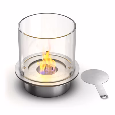 Brûleur éthanol pour cheminée 3 L, en acier inoxydable et verre trempé D30 cm