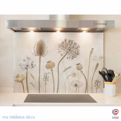Crédence cuisine fond de hotte fleurs et pissenlits 3 – Alu composite – L 90 cm x H 70 cm – MaCrédenceDéco