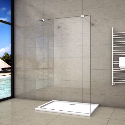 Paroi de douche à l&rsquo;italienne 2 côtés ouvrants – Verre 8mm anticalcaire – 2 barres de fixation 90 cm – 98×200 cm