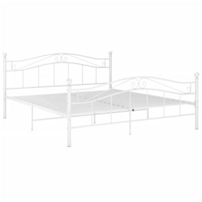 Lit double, Lit adulte, Cadre de lit Blanc Métal 200×200 cm