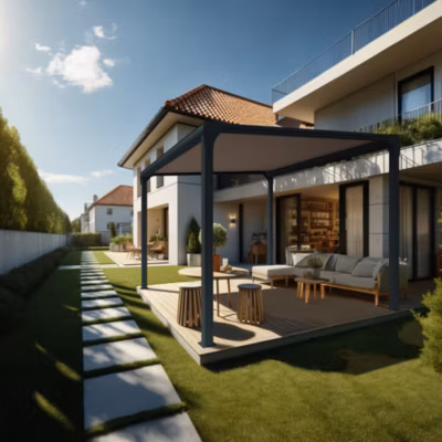 Pergola toile TILA îlot 3,50×3,00m Motorisé à télécommande + manœuvre de secours (Taupe – Gris anthracite)