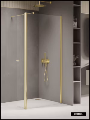 Paroi de Douche Italienne – 110 x 195 – SEPTIA OR LEGER – Retour Pivotant 34 cm – Or léger