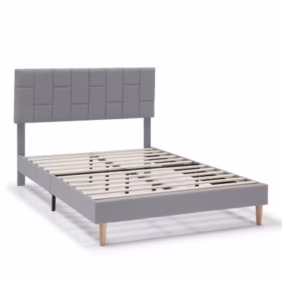 Cadre de lit plateforme Sorni capitonné 30 cm, 90×190 cm, Gris clair