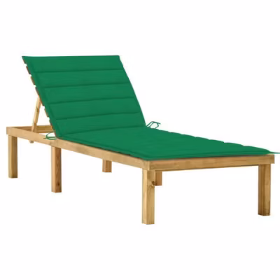 Chaise longue verte en bois de pin imprégné – vidaXL – Réglable – Coussin inclus