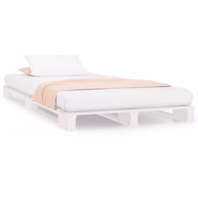 Lit simple, Lit adulte, Lit de palette blanc 100×200 cm bois de pin massif
