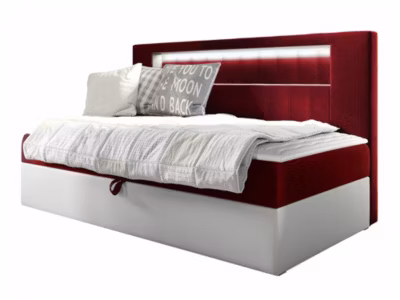 Lit continental Baltimore 168, Unique, Rouge, Faux cuir, Disponible