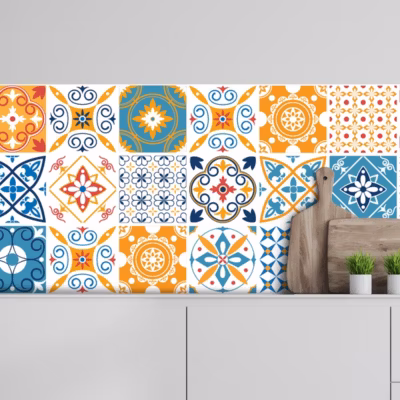 Crédence adhésive carreaux de ciment orange 50x100cm