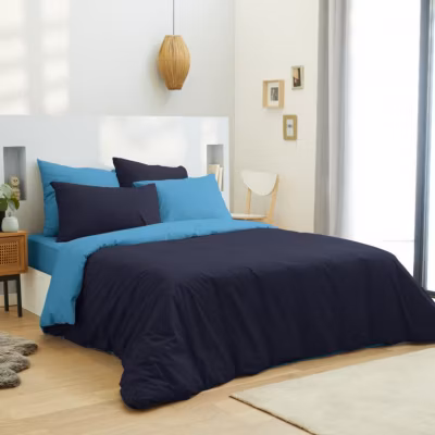 Pack complet 6 pièces Marine/Turquoise réversible housse de couette pour lit 180 x 200 cm « King size »