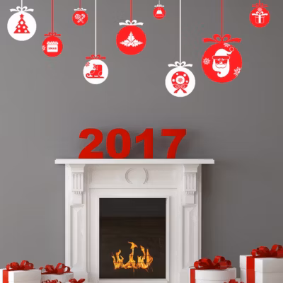 Sticker Noël les boules de Noël et ses décorations – Autocollants stickers adhésifs noël – décoration fêtes – 50x70cm