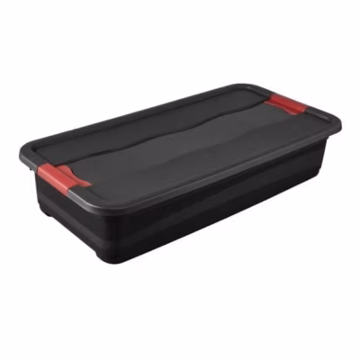 Boîte de rangement plate noire résistante 33 litres – Rouge
