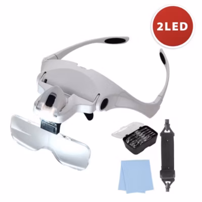 Lunettes LED avec loupe. 5 dioptries interchangeables