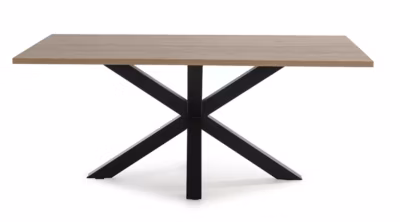 Table à manger, table de repas rectangulaire aspect bois coloris naturel avec pieds en métal noir  – L. 180 x P. 100  x H. 76 cm