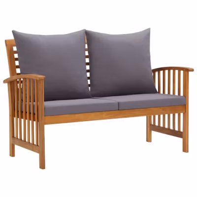 Banc en acacia avec coussins – Gris – 119 x 67 x 83 cm