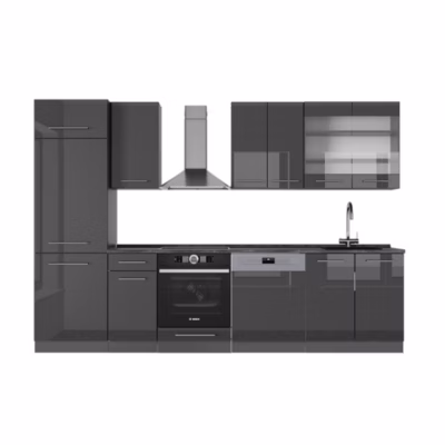 Vicco Cuisine Anthracite Haute brillance 300cm sans PT