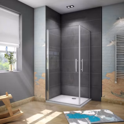 Cabine de douche battante – 6 mm Verre Anticalcaire – 100 x 80 x180 cm – installer réversible  – alu Chrome