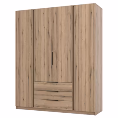 Armoire à 4 portes avec 3 tiroirs 200 cm KAJA chêne evoke