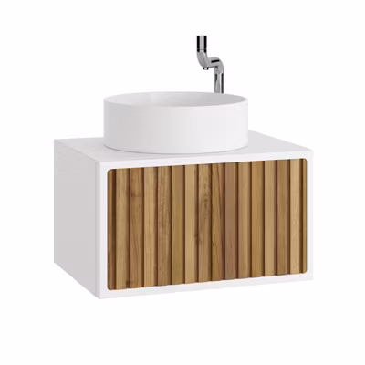 Ensemble meuble ORIENT Teck-Blanc + vasque céramique NEVADA 80cm