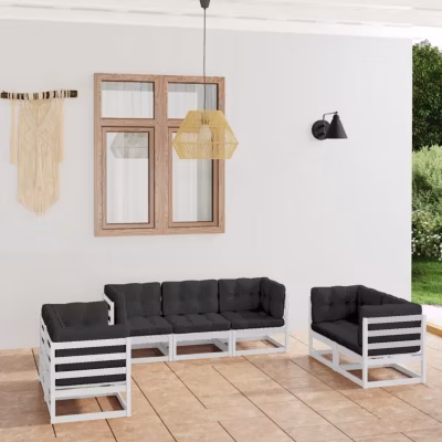 vidaXL Salon de Jardin 7 pcs avec Coussins Ensemble de Meubles d&rsquo;Extérieur Mobilier de Patio Meubles de Terrasse Mobilier de 30765
